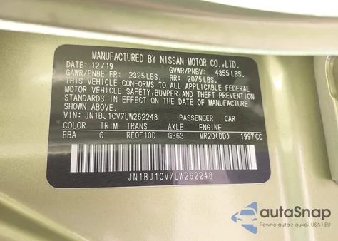 2020 Nissan Rogue Sport S Fwd Xtronic Cvt из США, поврежденный, VIN JN1BJ1CV7LW262248